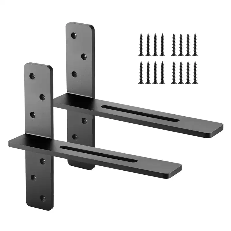 Black Steel T-Shape Floating Shelf Brackets, Heavy Duty, Set of 2