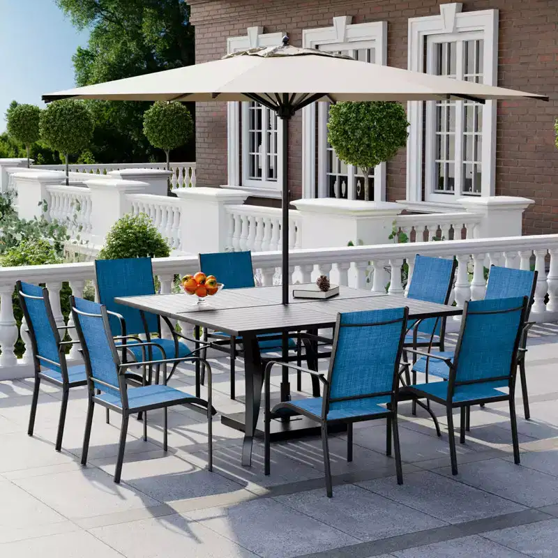 EROMMY 9 Piece Patio Dining Set, Outdoor Dining Table And Chairs Set For 8, 8 Textilene Chairs