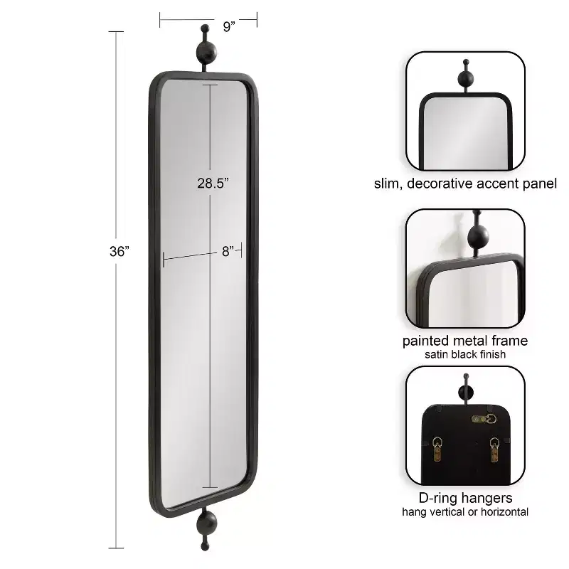 Kate & Laurel All Things Decor 9"x36" Kasota Slim Rectangle Mirror Metal Black