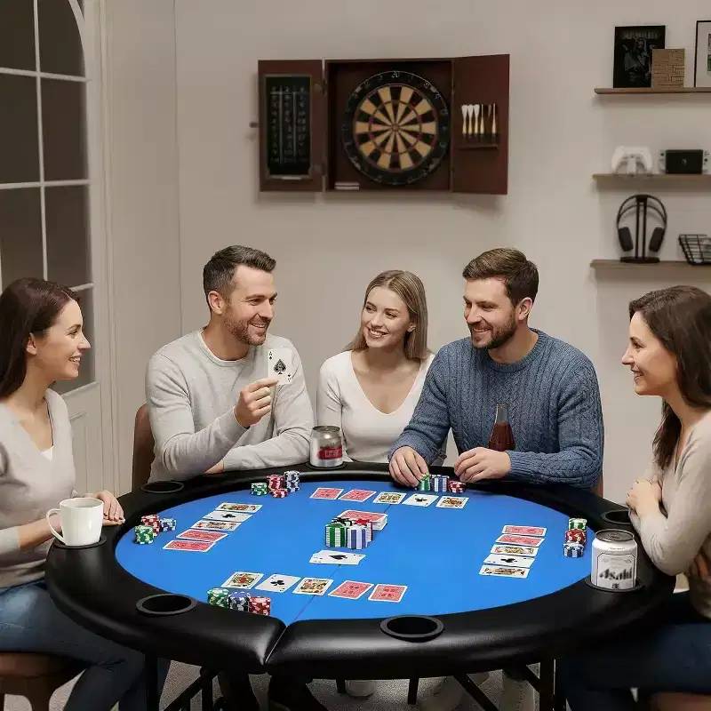 48 Inch 8 Player Round Folding Poker Table with Cup Holders, Casino Grade Felt Surface for Texas Holdem & Blackjack, Portable Card Game Table