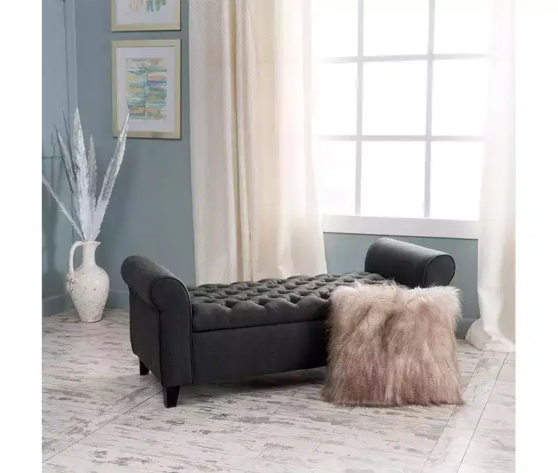 Okak Luxury Modern Storage Ottoman Bench with Rolled Arms Diamond Button-Tufted Storage Foot Rest Stool for Living Room,Entryway,Bedroom