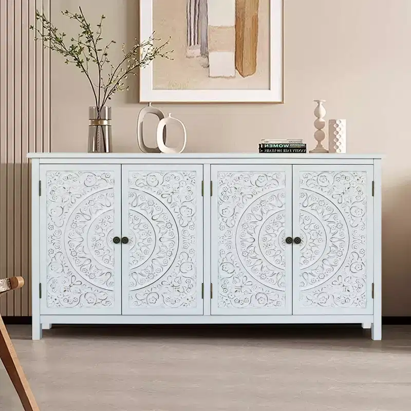 GDFStudio Hugo Transitional Fir Wood 60.00'' Storage Sideboard Cabinet with 4 Doors