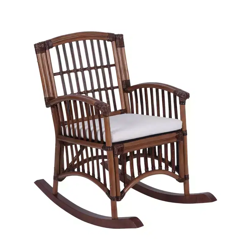 Bohemian Farmhouse Woven Rattan/Wood Rocking Chair, Cushion with Frame