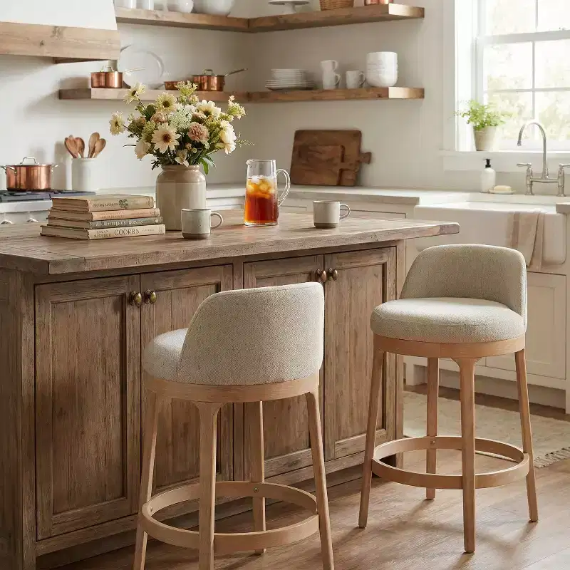 Modern Rubberwood Upholstered Bar Stools (Set of 2)