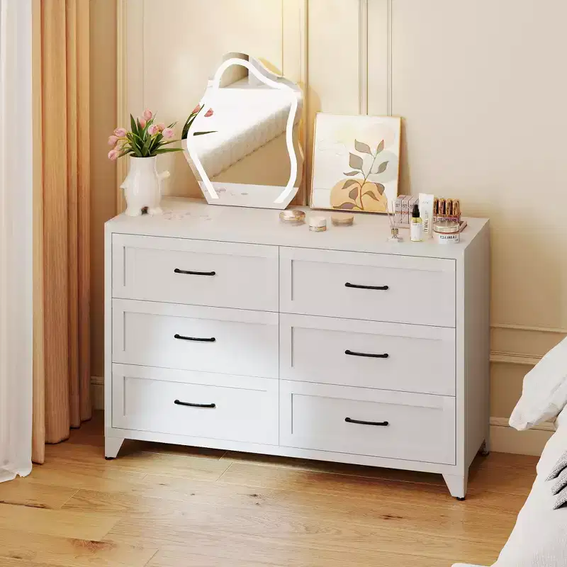 6 Drawer Dresser For Bedroom, Modern Metal Storage Chest With Smooth Drawers, Compact Cabinet For Closet, Hallway, Entryway