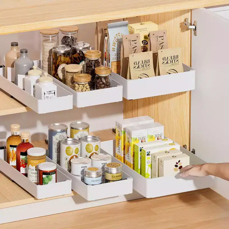 Extendable Pull-Out Drawer Organizer for Kitchen, No Drilling Required, 3 Sizes for Cabinet & Pantry Storage