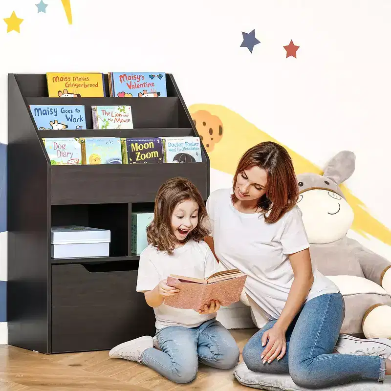 Whisen Kids Bookcase Multi-Shelf Rack Organizer with Storage Drawer, Gift for Kids