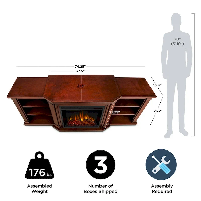 Electric TV Stand Fireplace in Dark Mahogany - 75.5 W x 21.5 D x 27.7 H
