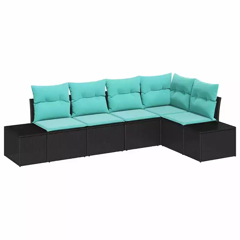 vidaXL Garden Sofa Set with Cushion 5 pcs Black and Turquoise