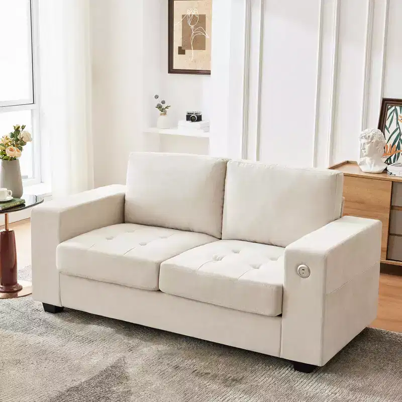 2-Seater Chenille Loveseat Sofa with Wide Armrest & Removable Cushions