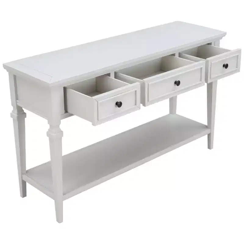 Whisen Classic Retro Style Console Table with 3-Top Drawers and Open Shelf
