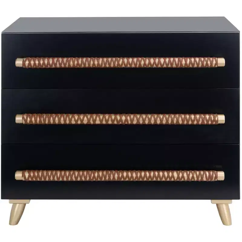 3-Drawer Chest in Black and Gold with Tapered Legs