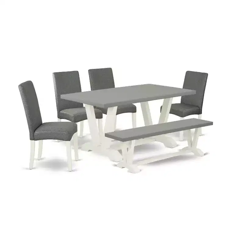 6-Piece Rectangle Natural Oak Finish Solid Wood Top Dining Table with 1-Bench, 4-Chairs with