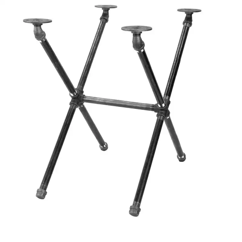 Criss Cross Industrial Pipe End Table - Campaign Style, Steel & Pine, Black