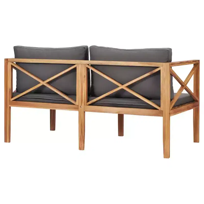vidaXL Patio Bench Dark grey and teak Teak wood and polyester 2-Seater