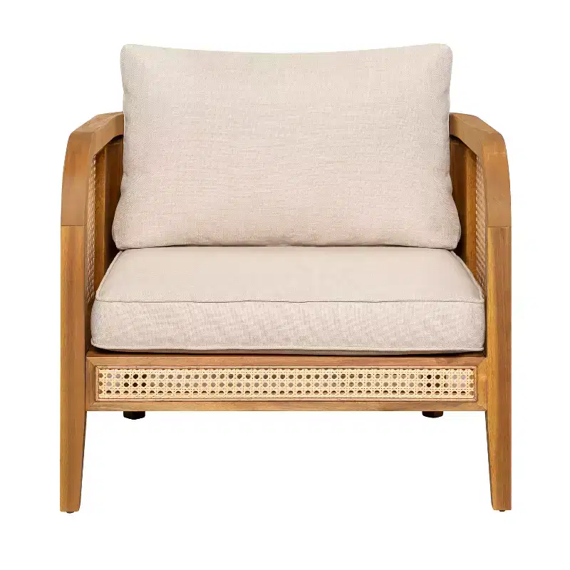 Acacia Wood Outdoor Club Chair Patio Arm Chair with Rattan Accents & Cushion, Bohemian & Mid-Century Modern Style (Set of 1/2/4) - ModernLuxe
