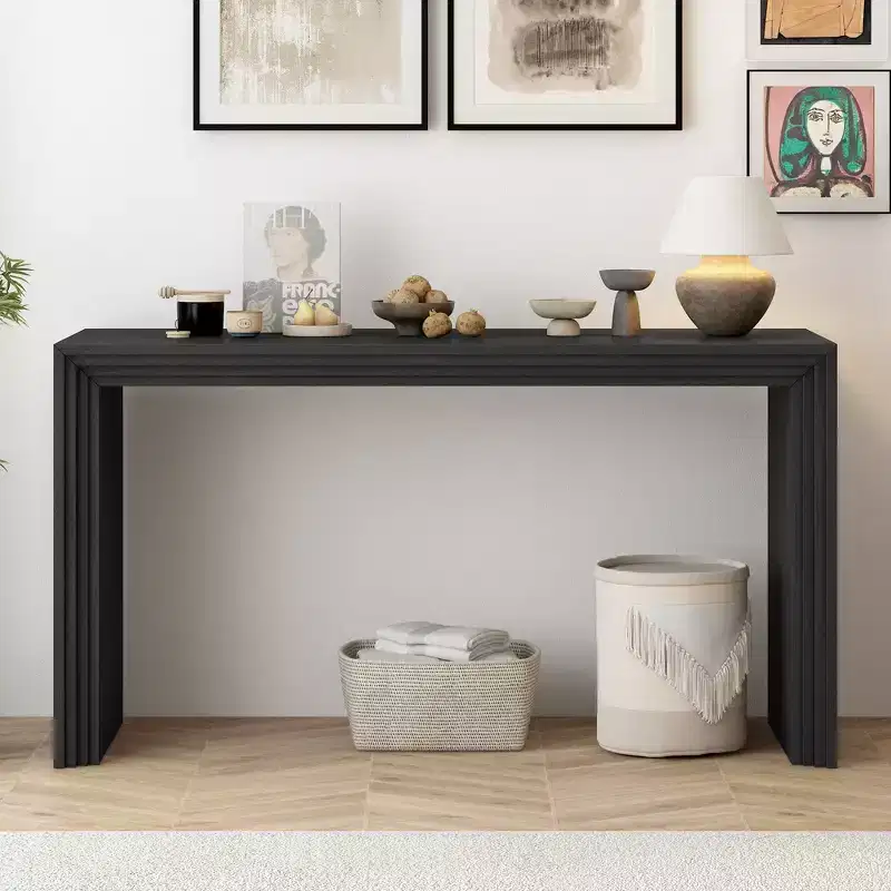 Modern Console Table with Paulownia Veneer & Thick Tabletop – 59