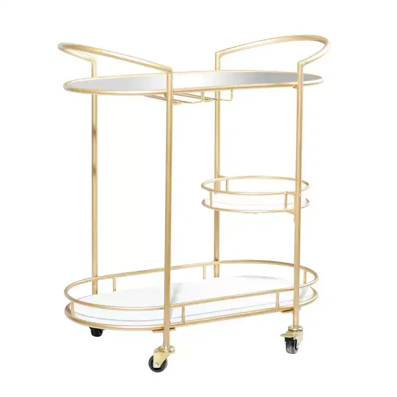 Contemporary Iron Bar Cart Gold - Elegant 3-Tier Rolling Storage, Indoor Use