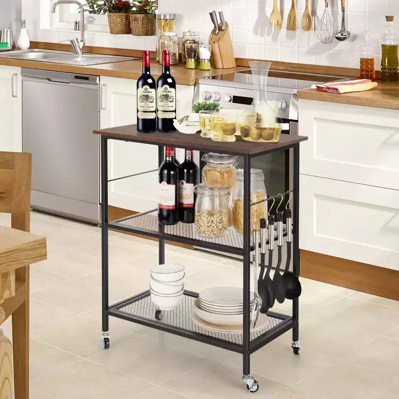 Steel 3-Tier Kitchen Utility Cart with Wheels 30