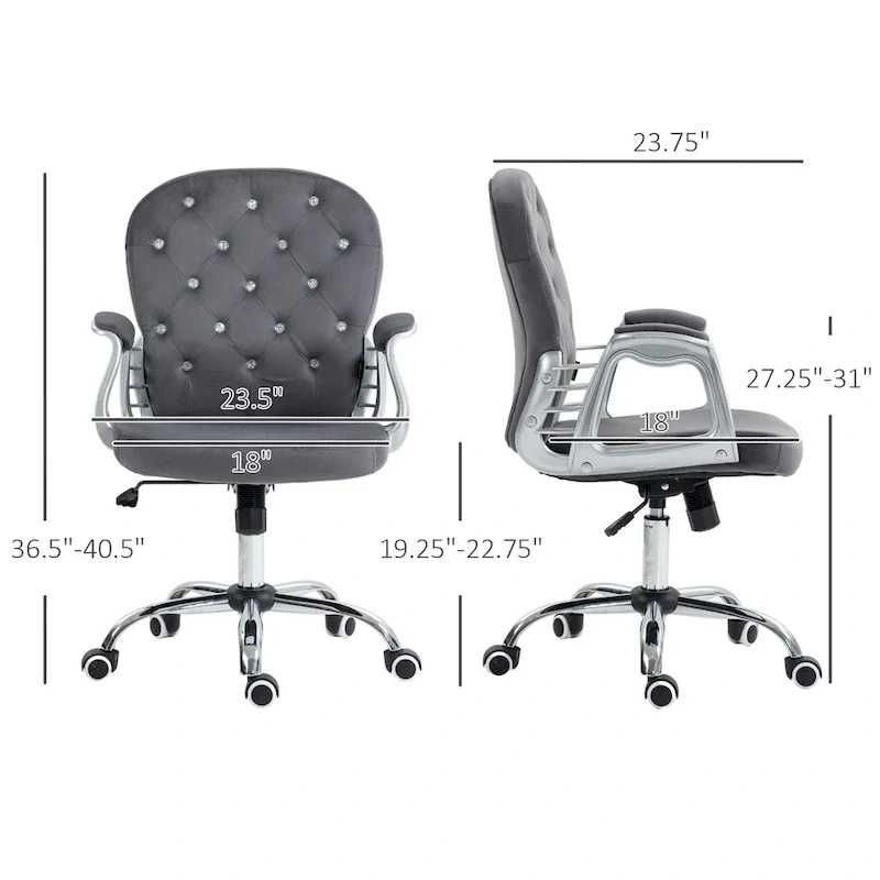 Vanity Middle Back Office Chair Tufted Backrest Swivel Rolling Wheels Task Chair with Height Adjustable Armrests