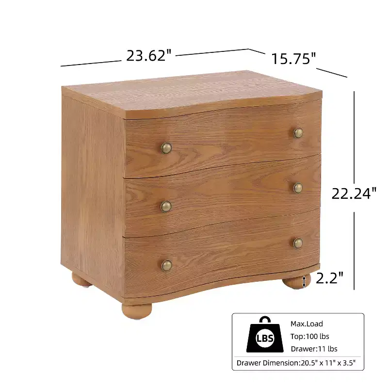 Christopher Knight Home Chaeryeong Modern Wooden 3-Drawer Nightstand with Curved Front Design