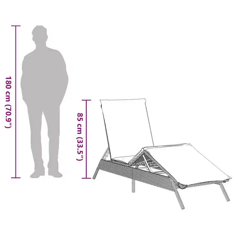 vidaXL Patio Sun Lounger PE rattan Extra Long Adjustable Footrests