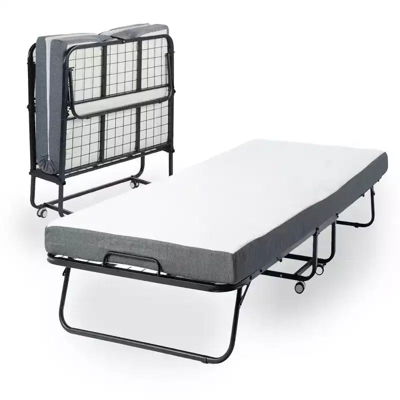 FurnitureR Folding Bed with 5-Inch Memory Foam Mattress  Portable Rollaway Guest Bed with Wheels, Foldable Metal Frame for Adults, Sturdy