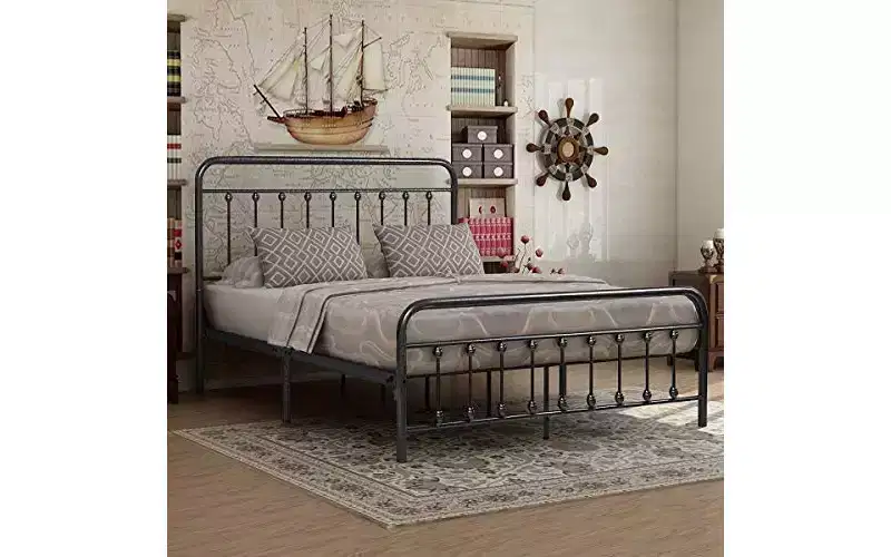 Queen Size Metal Platform Bed Frame with Headboard & Footboard, Steel Slat Support, No Box Spring Needed