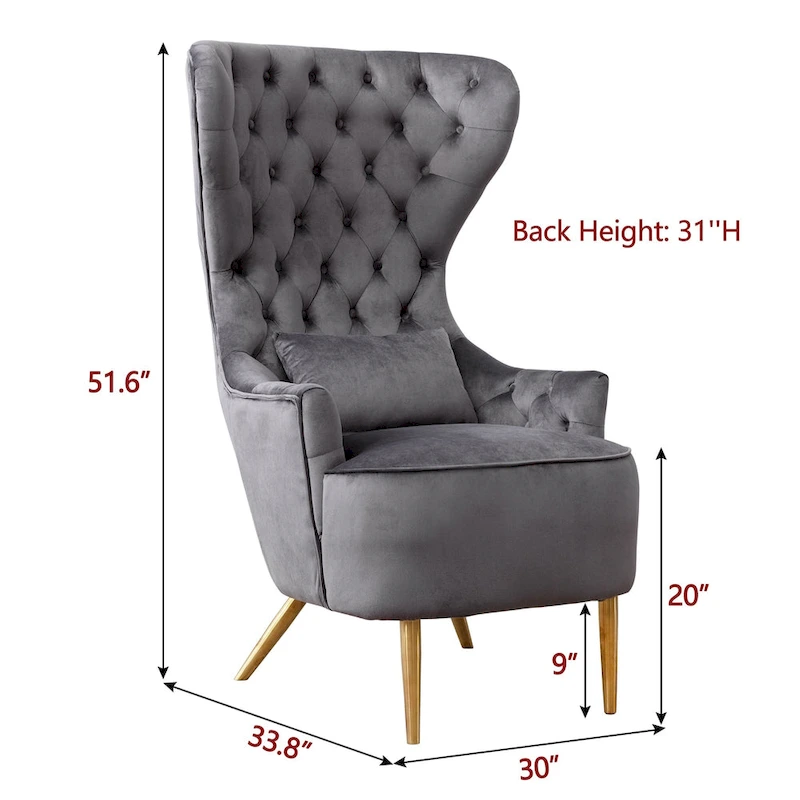 KINWELL Tufted High Wingback Accent Chairs Velvet Armchairs, Set of 2