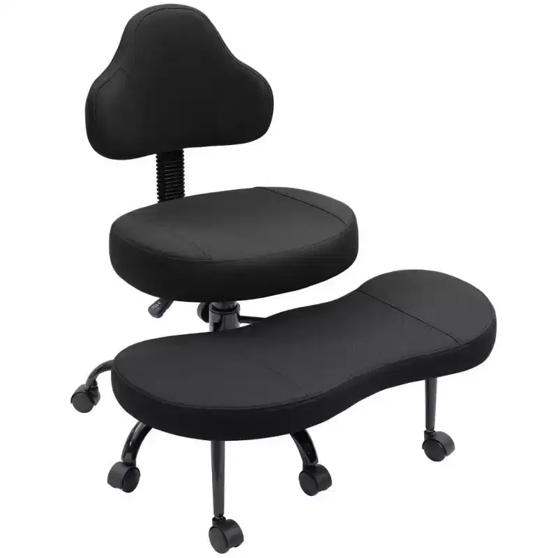 KERDOM Cross-Leg Office Chair, ADHD Meditation Kneeling Yoga Chair, Height Adjustable, with Lumbar Support, Widened Footrest and Wheels, Black