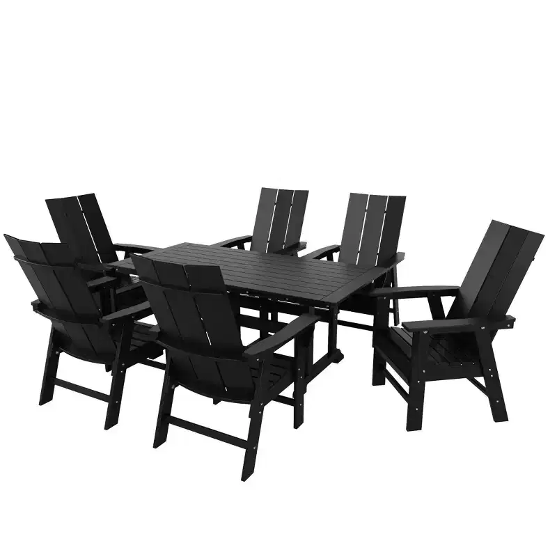 WestinTrends 7 Piece Outdoor Patio Dining Table and Modern Adirondack Armchair Set