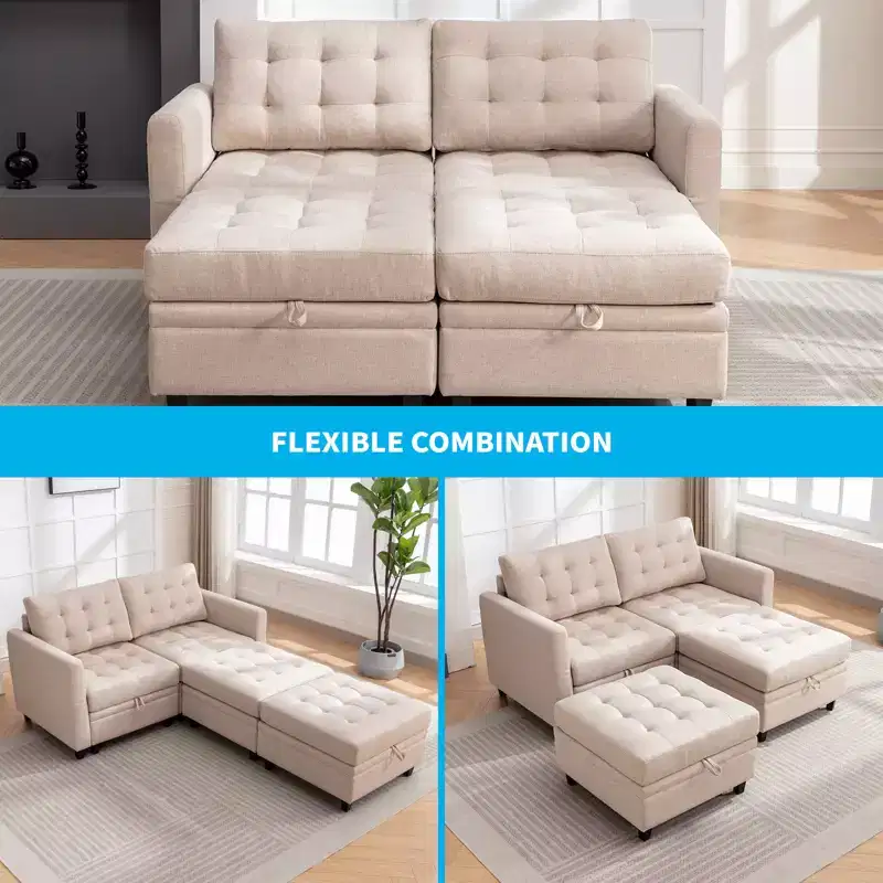 Mjkone Convertible Modular Sectional Sofa with Adjustable Armrest,Movable Storage Ottoman