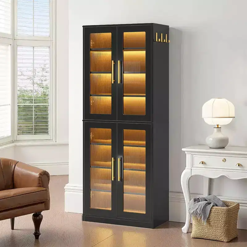 Freestanding Shoe Cabinet with Acrylic Doors and LED Lights, Entryway Shoe Storage Organizer
