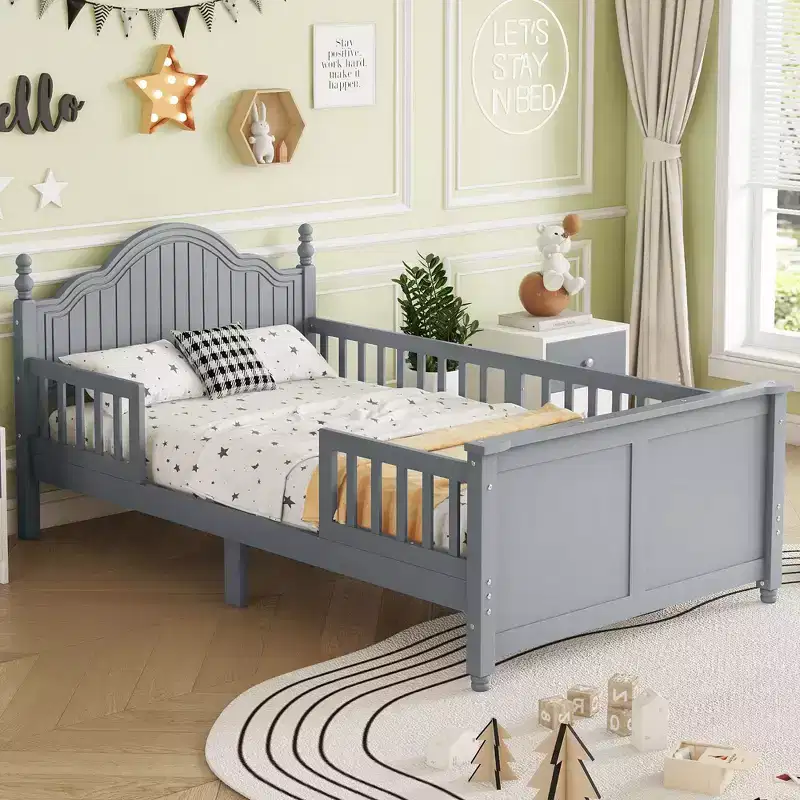 GDFStudio Theodore Contemporary Kids Platform Bed with Headboard and Footboard and Safety Guardrails
