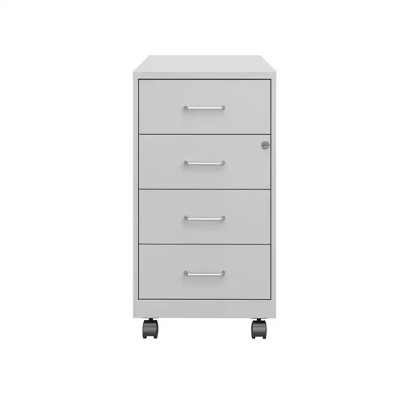 18" Deep 4 Drawer Metal Mobile Organizer with 4 Box Drawer Locking Arctic Silver