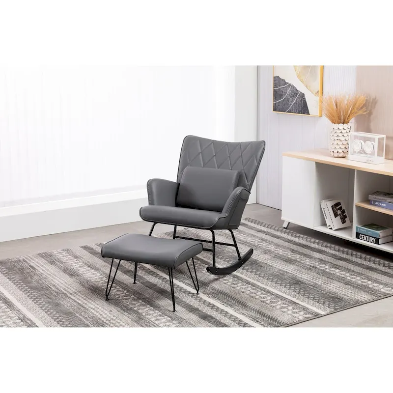 Rocking Chair, Glider Chair, Rocking Accent Chair with Lumbar Pillow and Ottoman for Nursery/Living Room/Bedroom