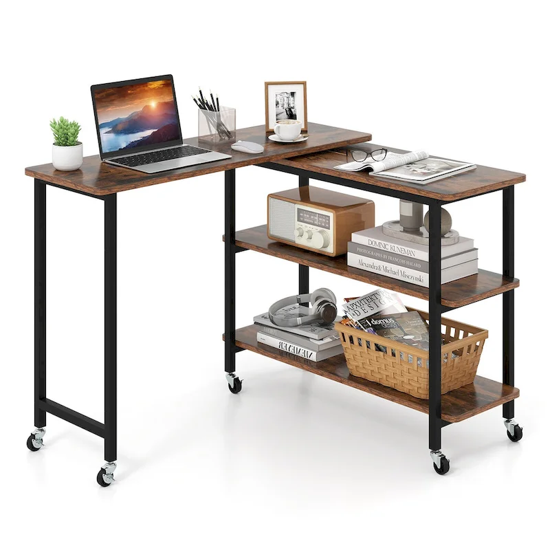 Gymax 360 Free Rotating Sofa Side Table Mobile L-shaped Laptop Table - See Details