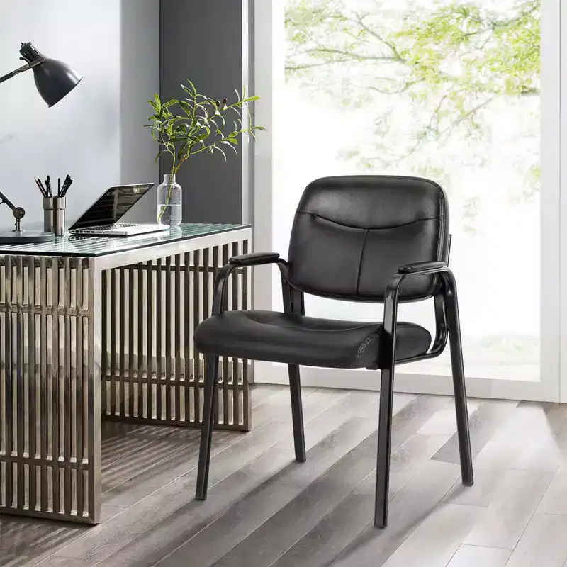 JIONJOY Black Office Guest Chair Leather Waiting Room Chairs | Black