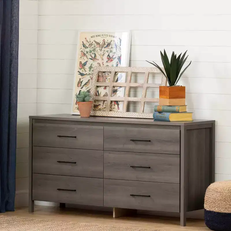 5 Drawer Chest Weathered Oak: Modern Country Style, Metal Slides, 25 lb Capacity per Drawer