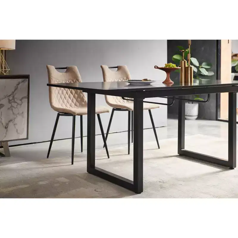 Square Extendable Dining Table with Metal Leg and MDF Top, Modern Space-Saving Design for Kitchen or Living Room
