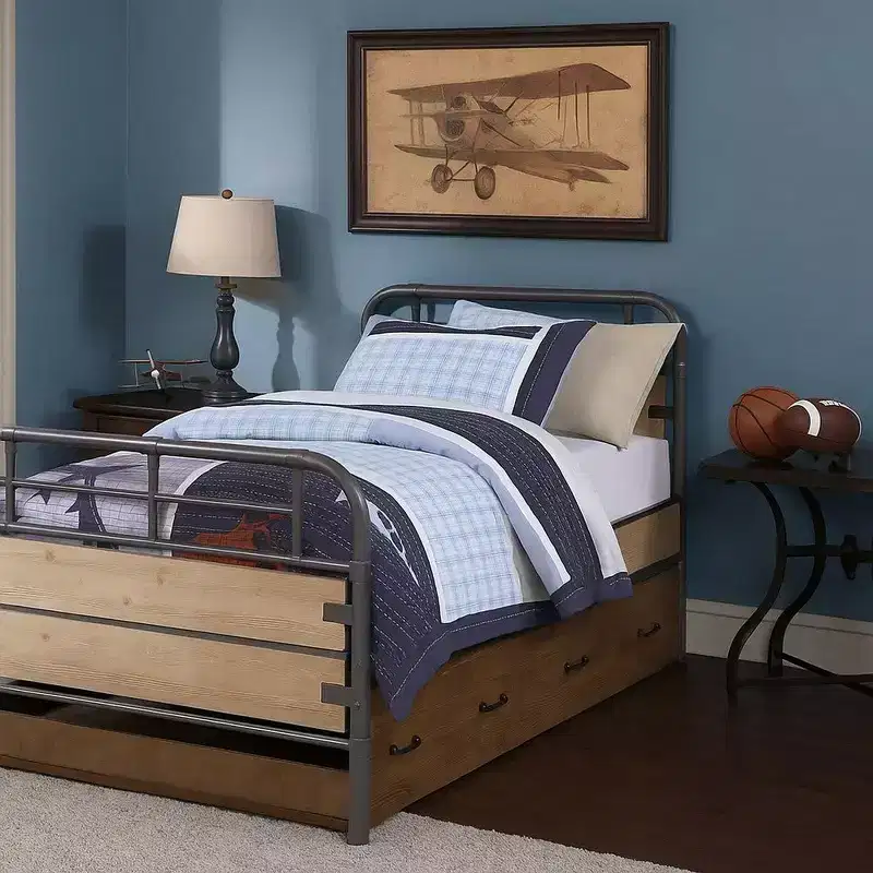 Wood Twin Size Trundle Bed with Caster Wheels