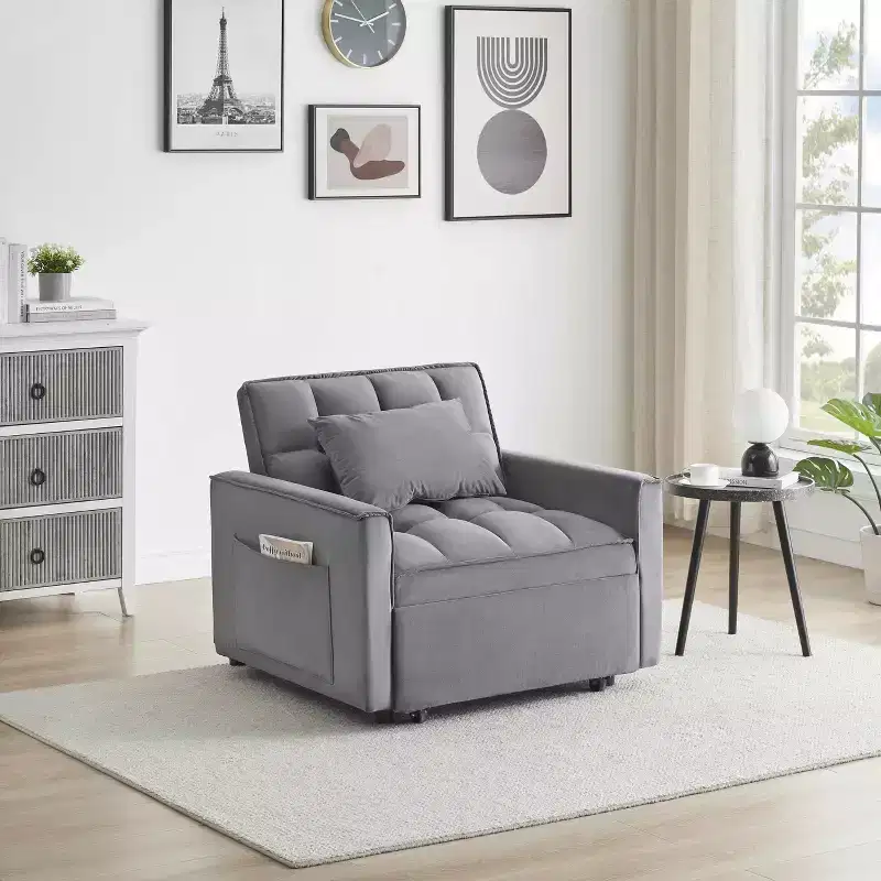MAYEERTY Sofa Bed CHair 3 in 1 Convertible Single Recliner Suitable for Small Spaces with Adjustable Back Black