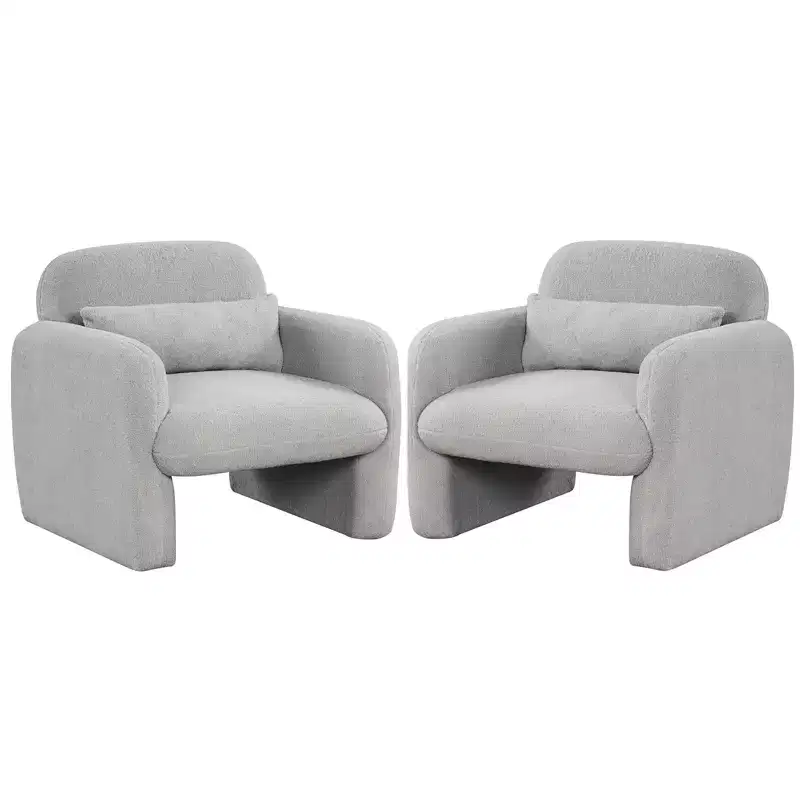 Costway 2PCS Modern Accent Chair Faux Shearling Fabric Upholstered Armchair w/ Waist Pillow