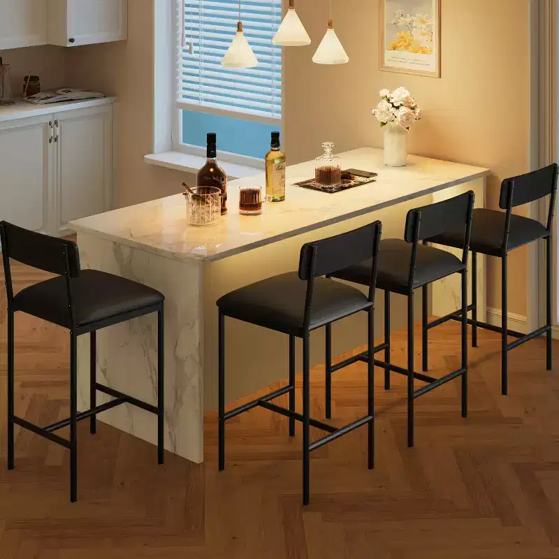 Bar Stools Set of 4, Kitchen Bar Stools with Footrest, PU Upholstered Counter Height Barstool, Bar Chairs for Kitchen Island, Counter