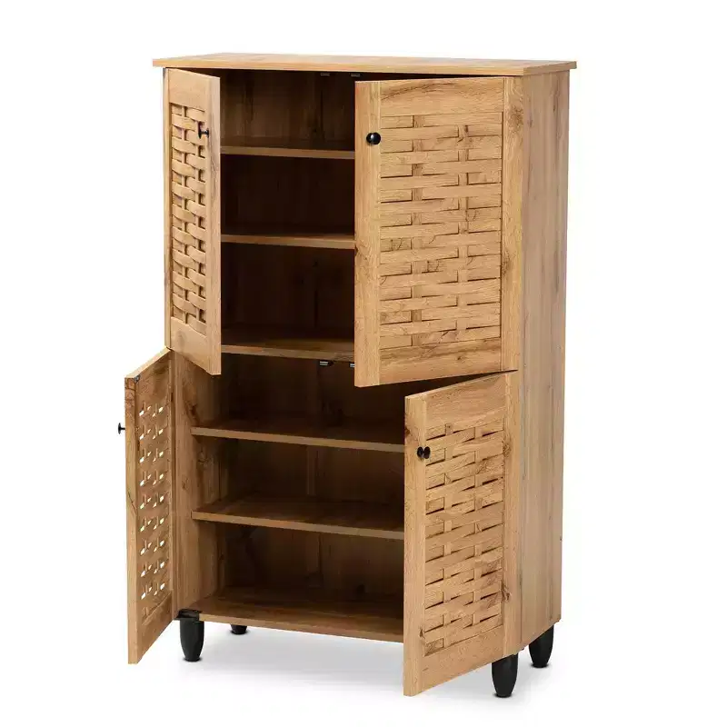 Wood 4 Door Shoe Storage Cabinet: 18 Pair Capacity, Air Circulation