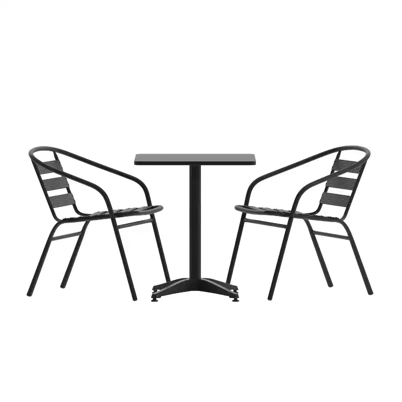 Emma and Oliver 23.5'' Square Aluminum Indoor-Outdoor Table Set with 2 Slat Back Chairs
