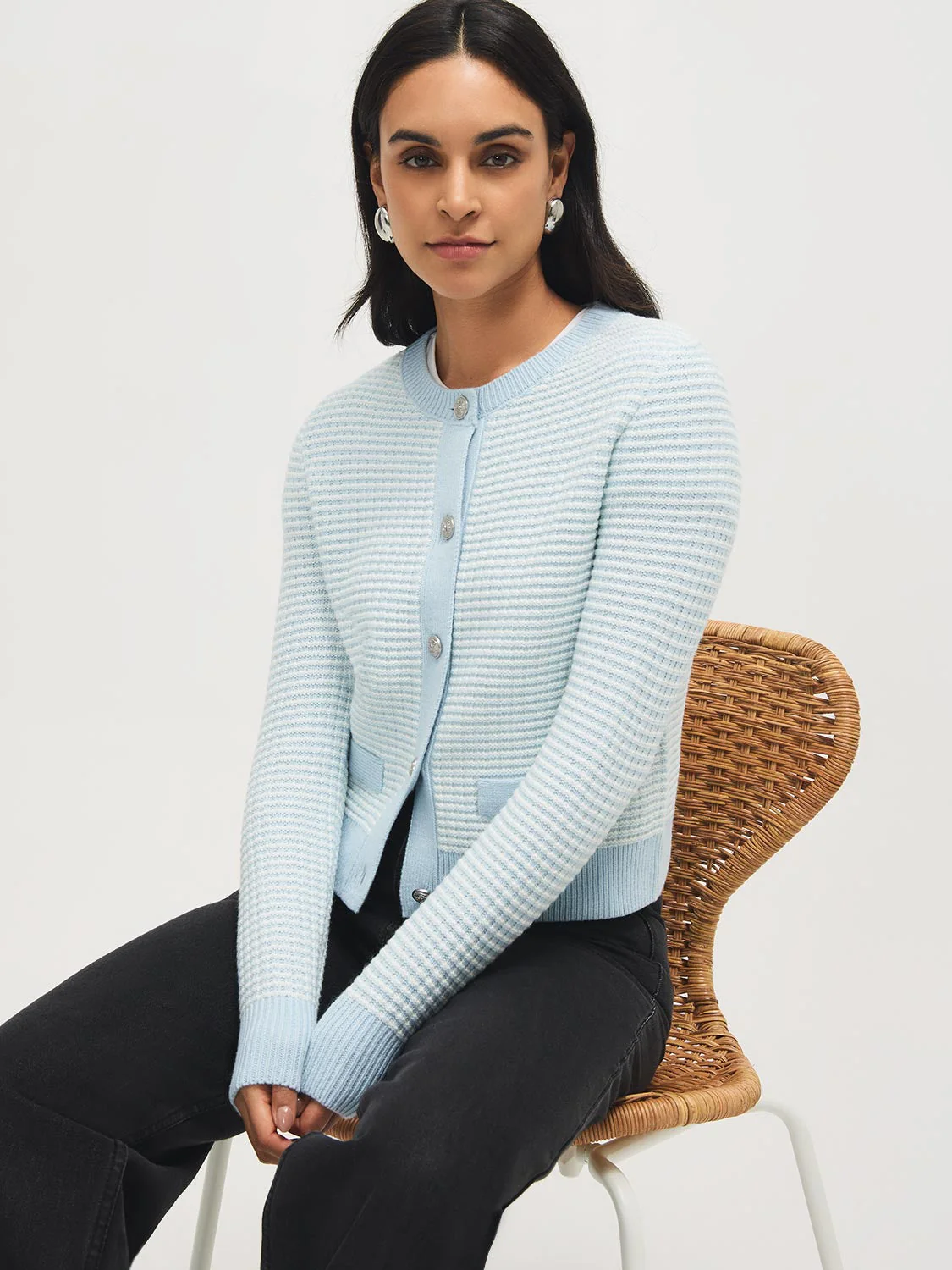 Tweed Button-Front Cardigan