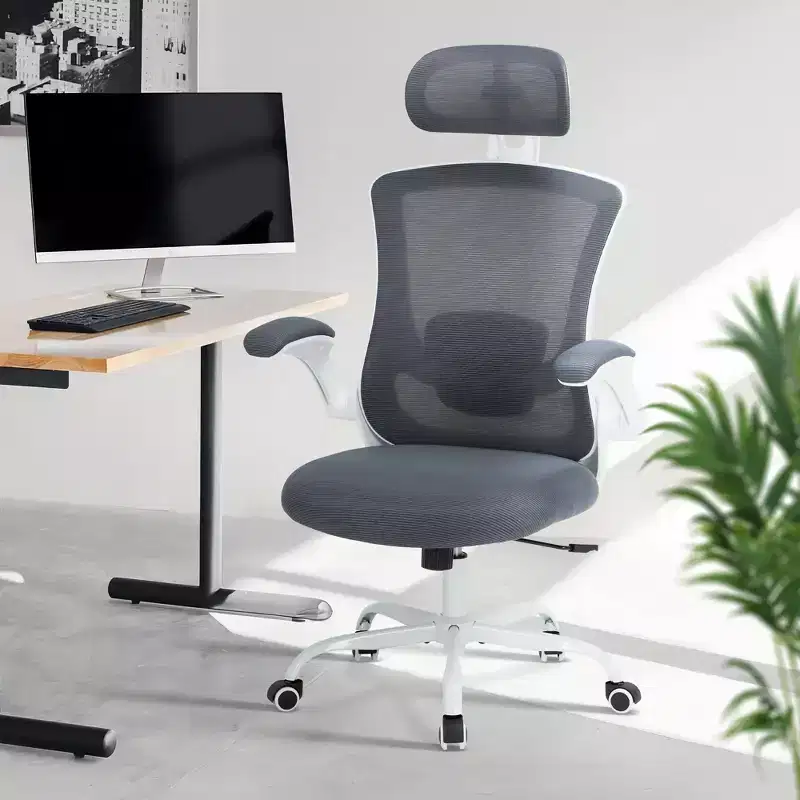 Breathable Mesh Ergonomic Office Chair for Home & Desk - Metal Base & Flip-Up Armrests