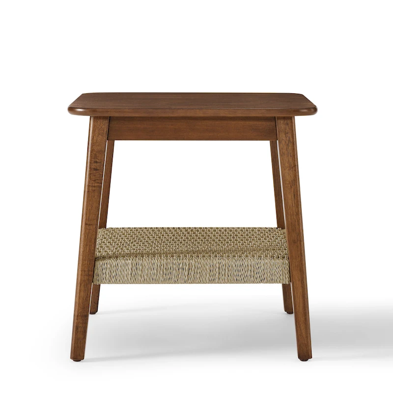 23 Mid-Century Side Table with Woven Shelf