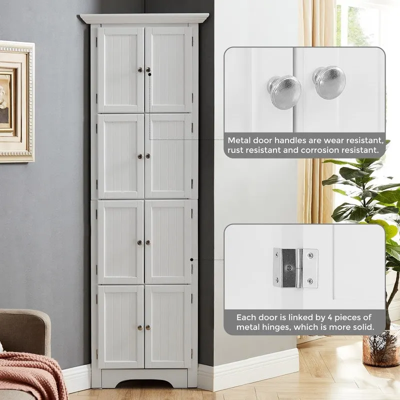 Tall Corner Storage Cabinet with 8 Doors and 4 Shelves
